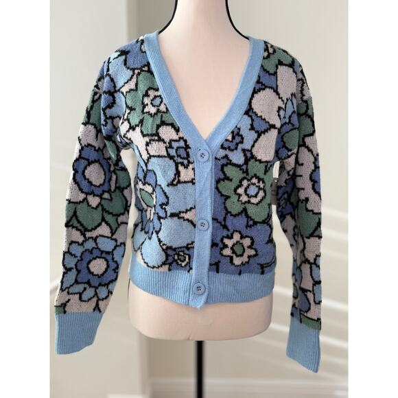 NWT Willow & Wind Blue Green Floral Recycled Yarn Cardigan (Size S) - Picture 1 of 15